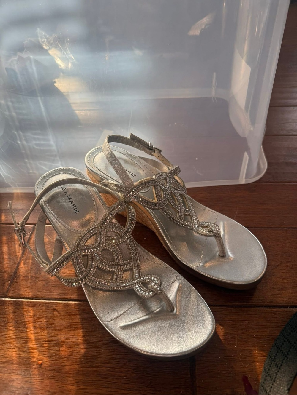 Silver T-Strap Embellished Women’s wedges